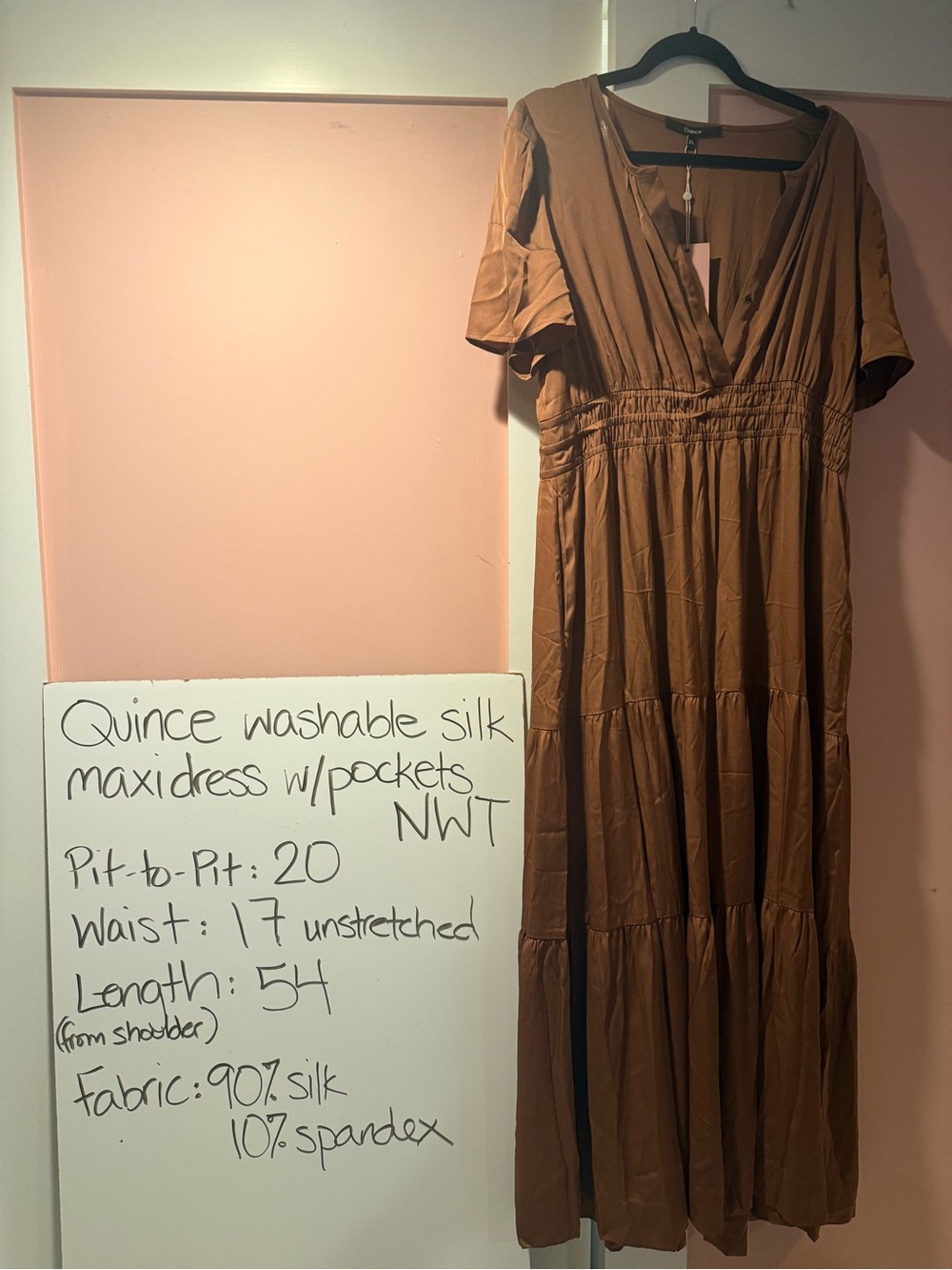 Quince Washable Silk Maxi Dress Copper Brown NWT